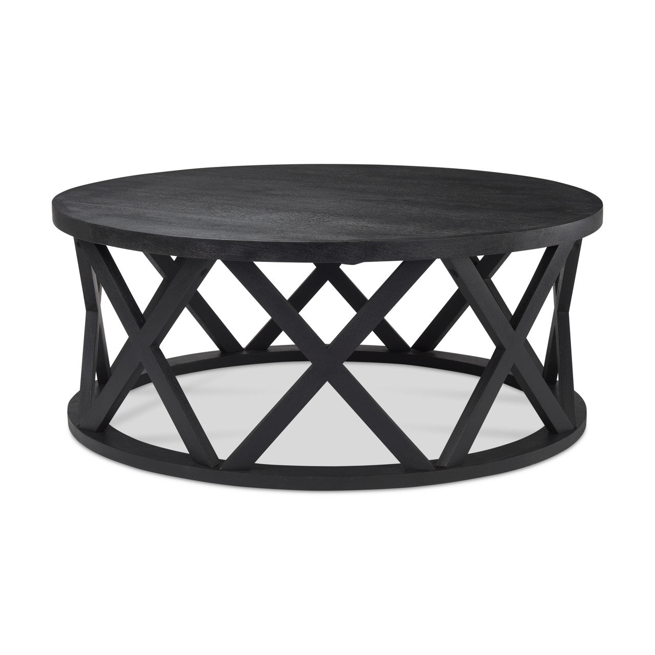 Forsey 28.0L x 45.3W x 18.0H Black Solid Wood Round Coffee Table