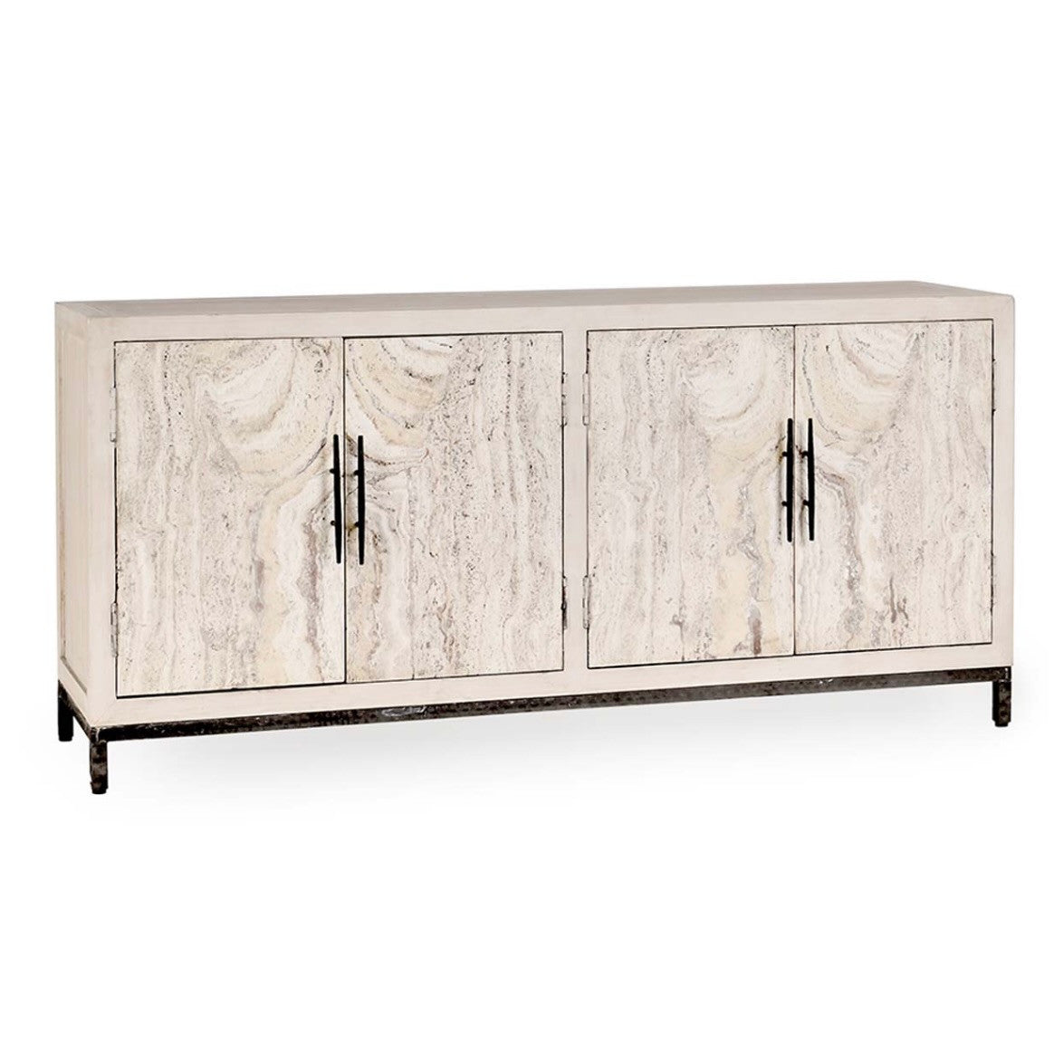 Lisbon 4-Door Reclaimed Wood and Travertine Sideboard 76