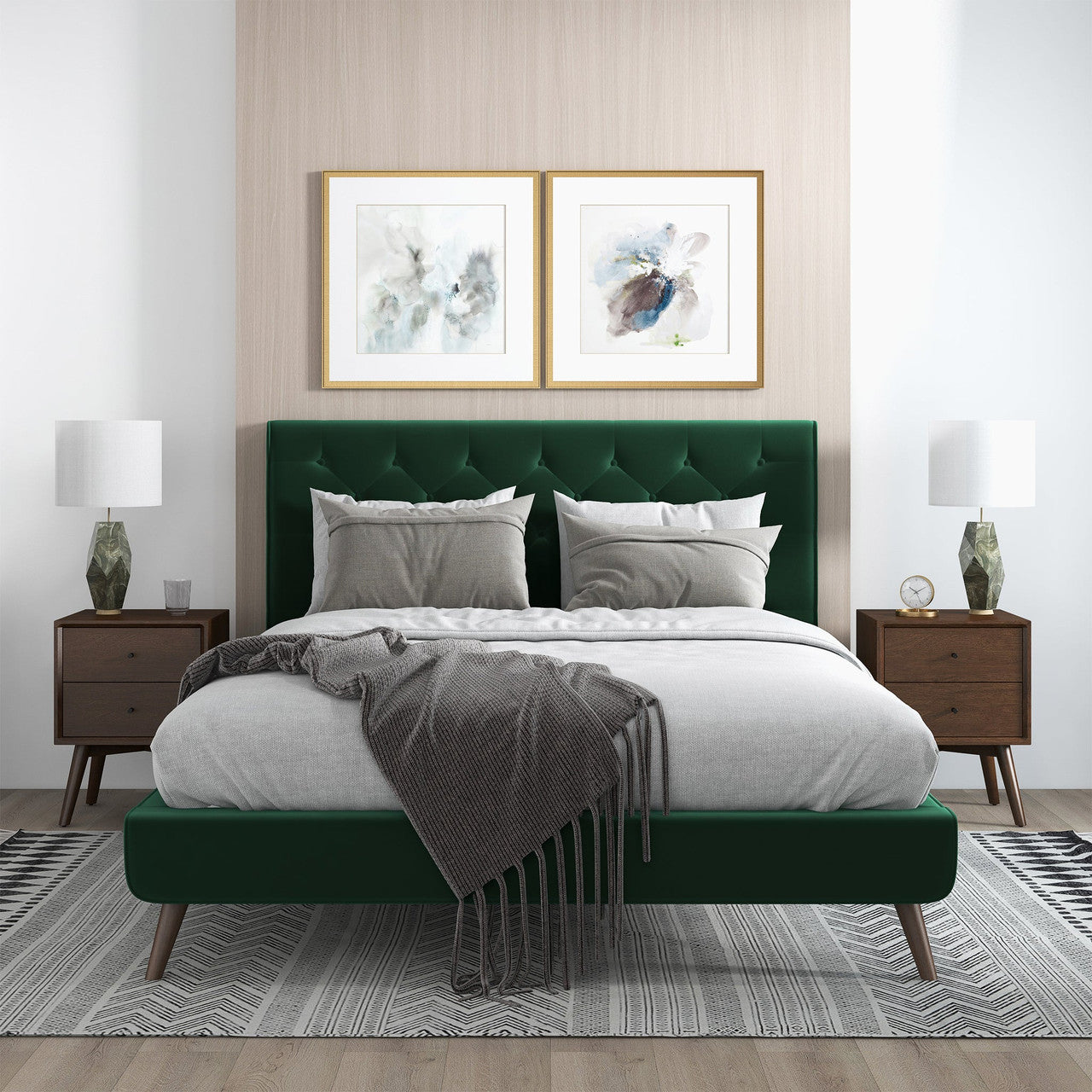 Dillon Dark Green Velvet Platform Bed (Queen Size)| Zin Home – zinhome
