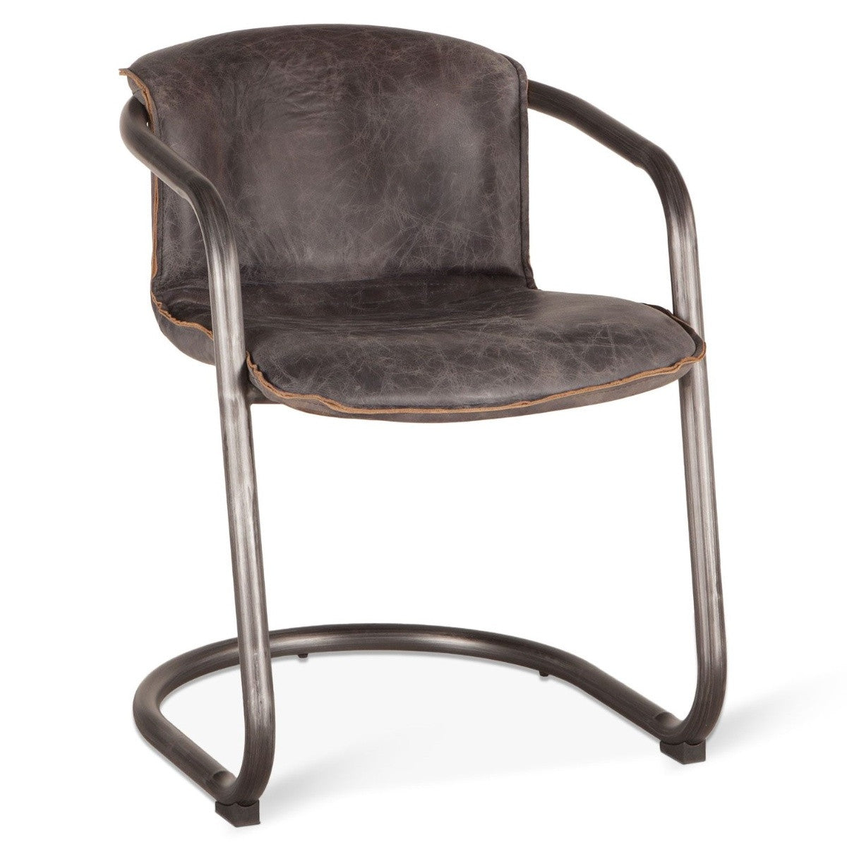Industrial Loft Metal and Leather Dining Chair in Antique Ebony