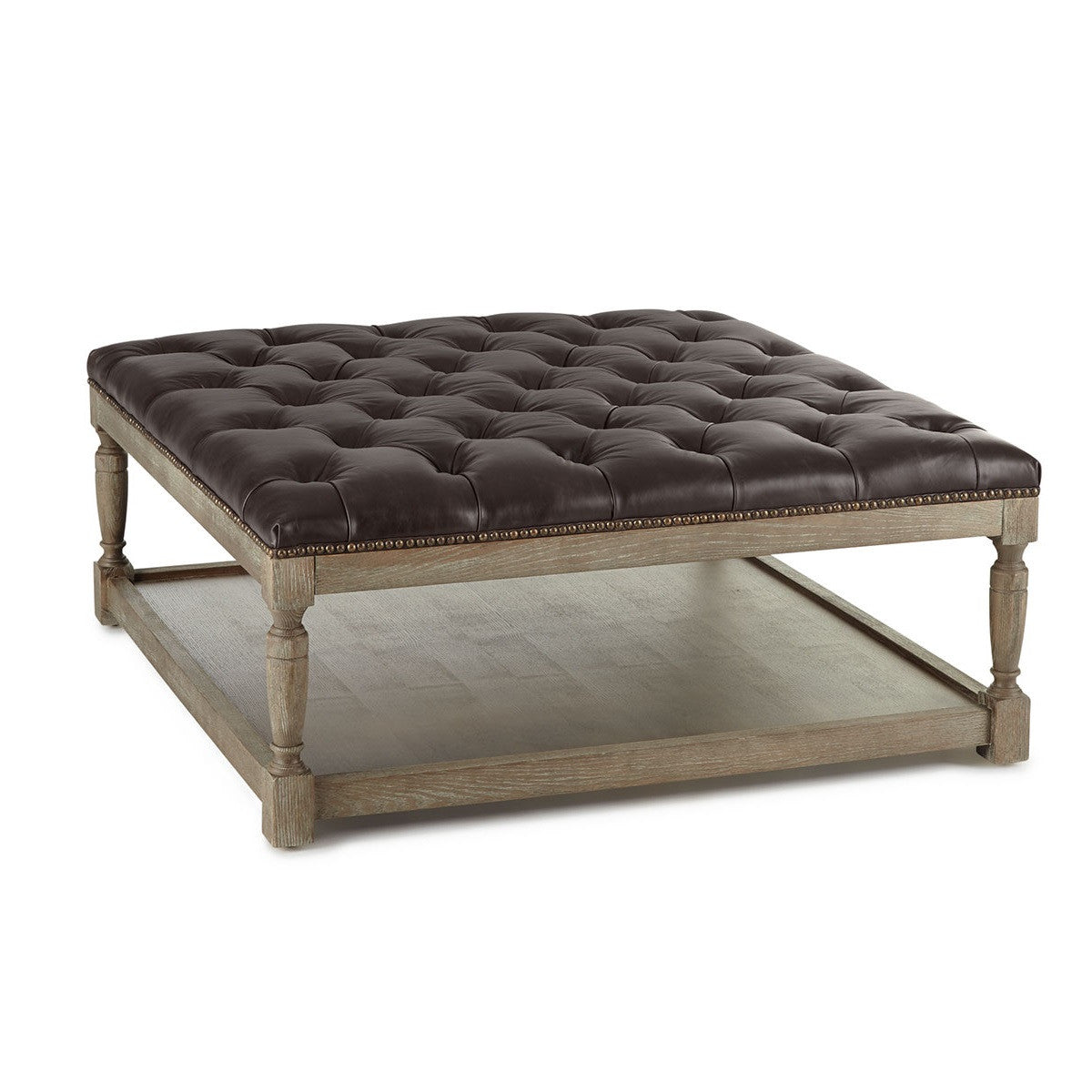Carlton Tufted Leather Square Ottoman 42