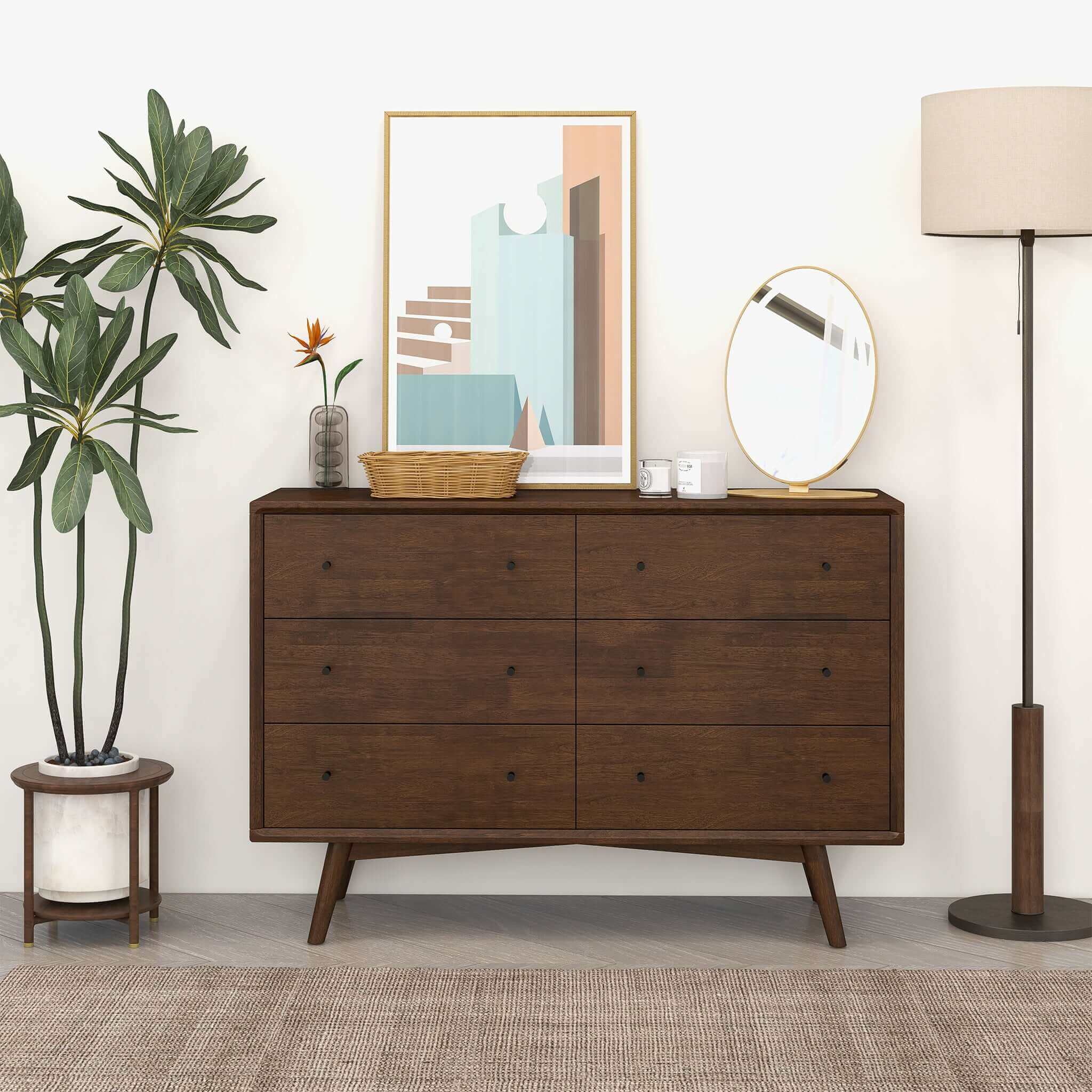 Ashcroft Furniture Drs00700303 Mid Century Modern Walnut Dresser 6 Drawer, Brown