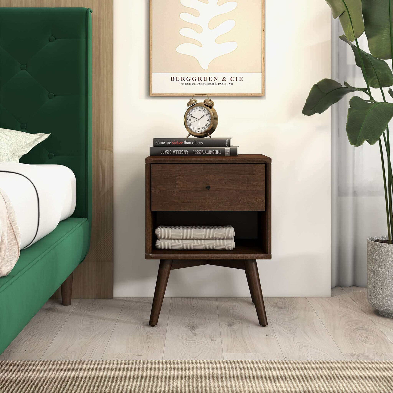 Caroline Mid Century Modern Style Night Stand 1-Drawer| Zin Home