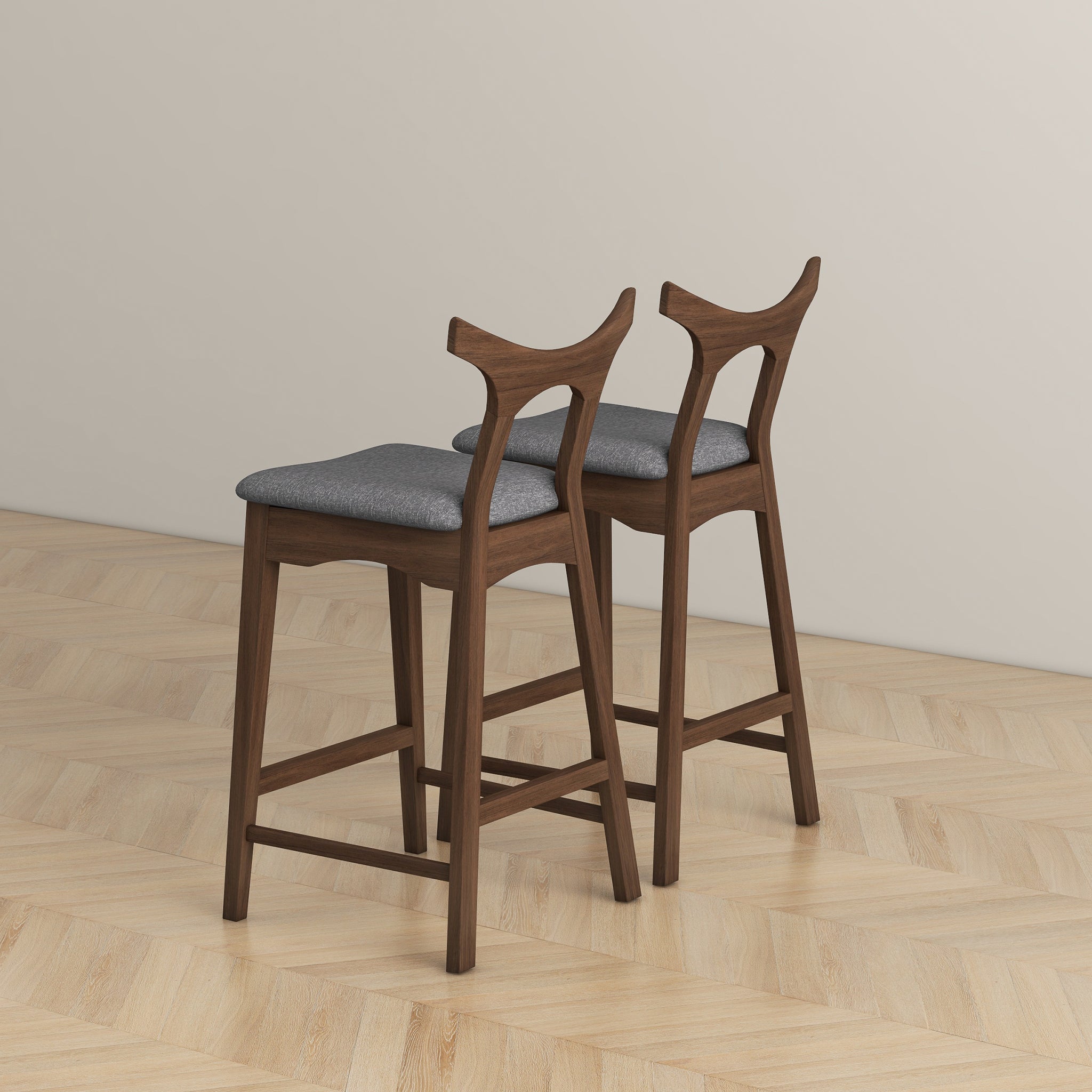 Dorane Solid Wood Frame Grey Fabric Upholstered Bar Stool - Set of 2