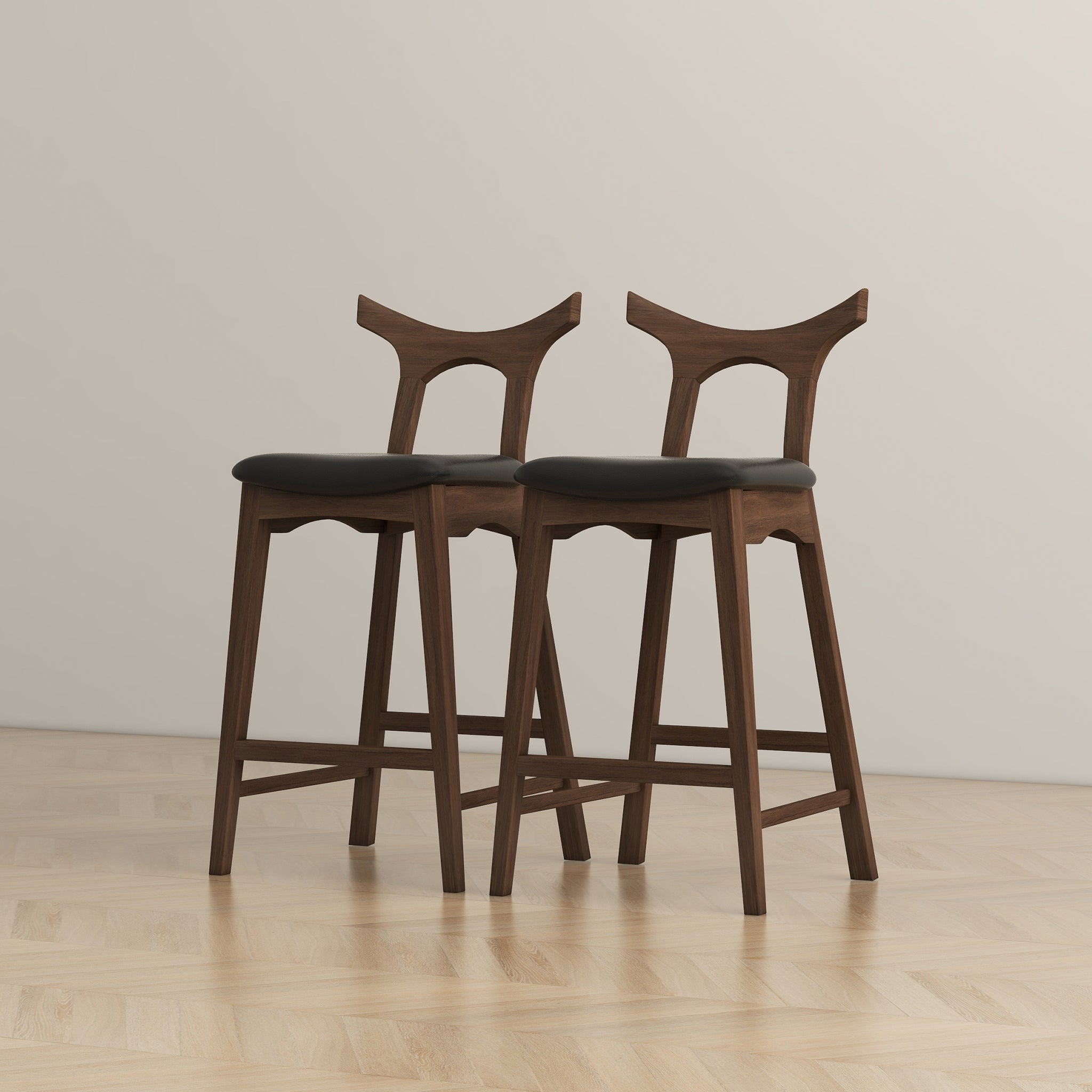 Dorane Solid Wood Frame Black Pu Leather Upholstered Bar Stool - Set of 2