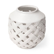 Forillon I Short White Glazed Lattice Pattern Vase
