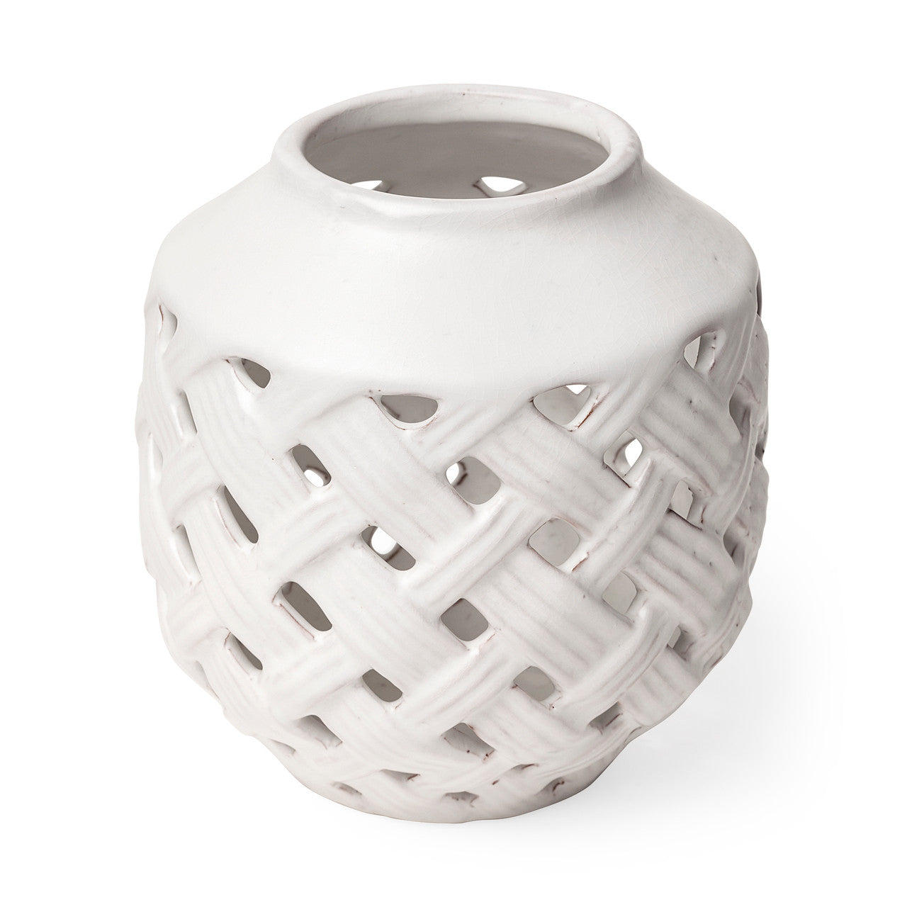Forillon I Short White Glazed Lattice Pattern Vase