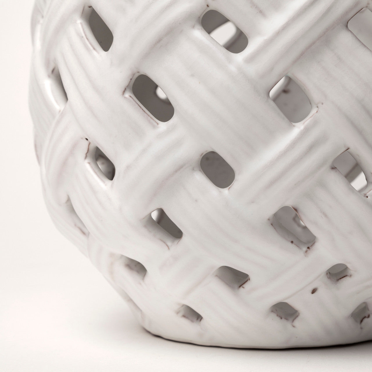 Forillon I Short White Glazed Lattice Pattern Vase