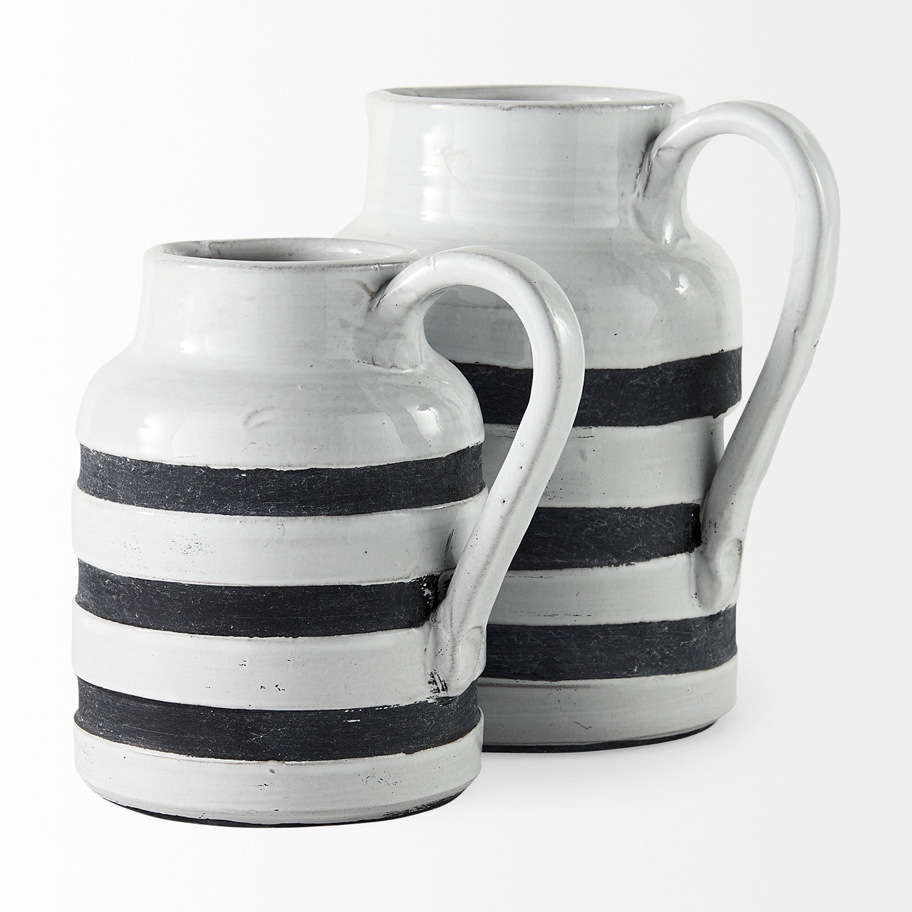 Harmon II  Large White w/ Charcoal Stripes Ceramic Jug