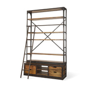 Brodie II Medium Brown Wood Black Ladder Four Shelf Shelving Unit 57L x 20.5W x94H
