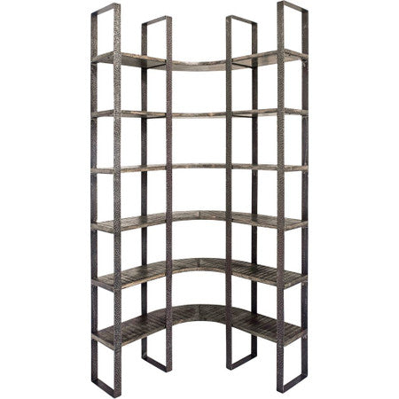 Turner Curved Brown Wood and Black Iron Six Shelving Unit