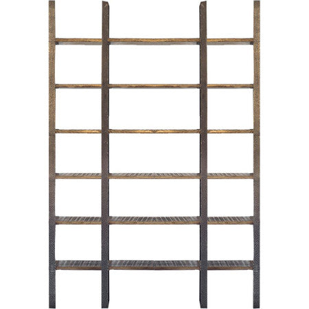 Taunton Brown Wood and Black Iron Six Shelving Unit