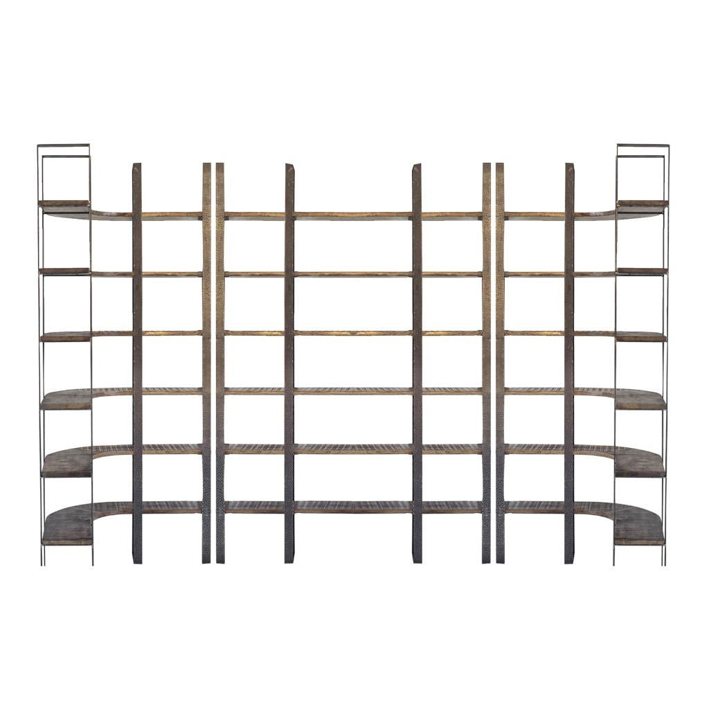 Taunton I 80L x  10.5W x 90H Brown Wood and Black Iron Six Shelving Unit