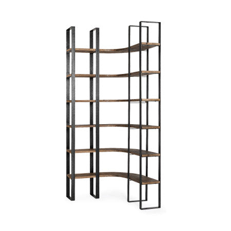 Turner Curved Dark Brown Wood And Black Iron Six Shelving Unit