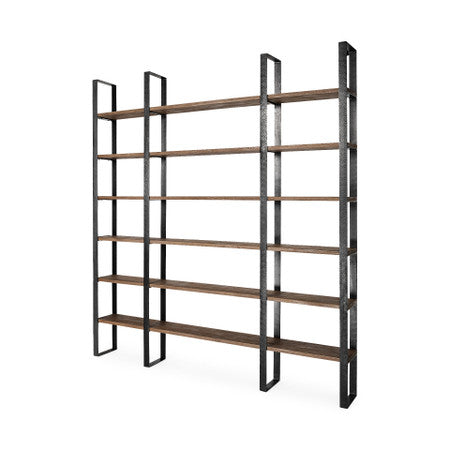 Taunton Dark Brown Wood And Black Iron Six Shelving Unit