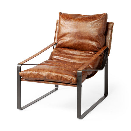 Hornet Brown Leather Unibody Seat w/ Black Metal Frame Accent Chair