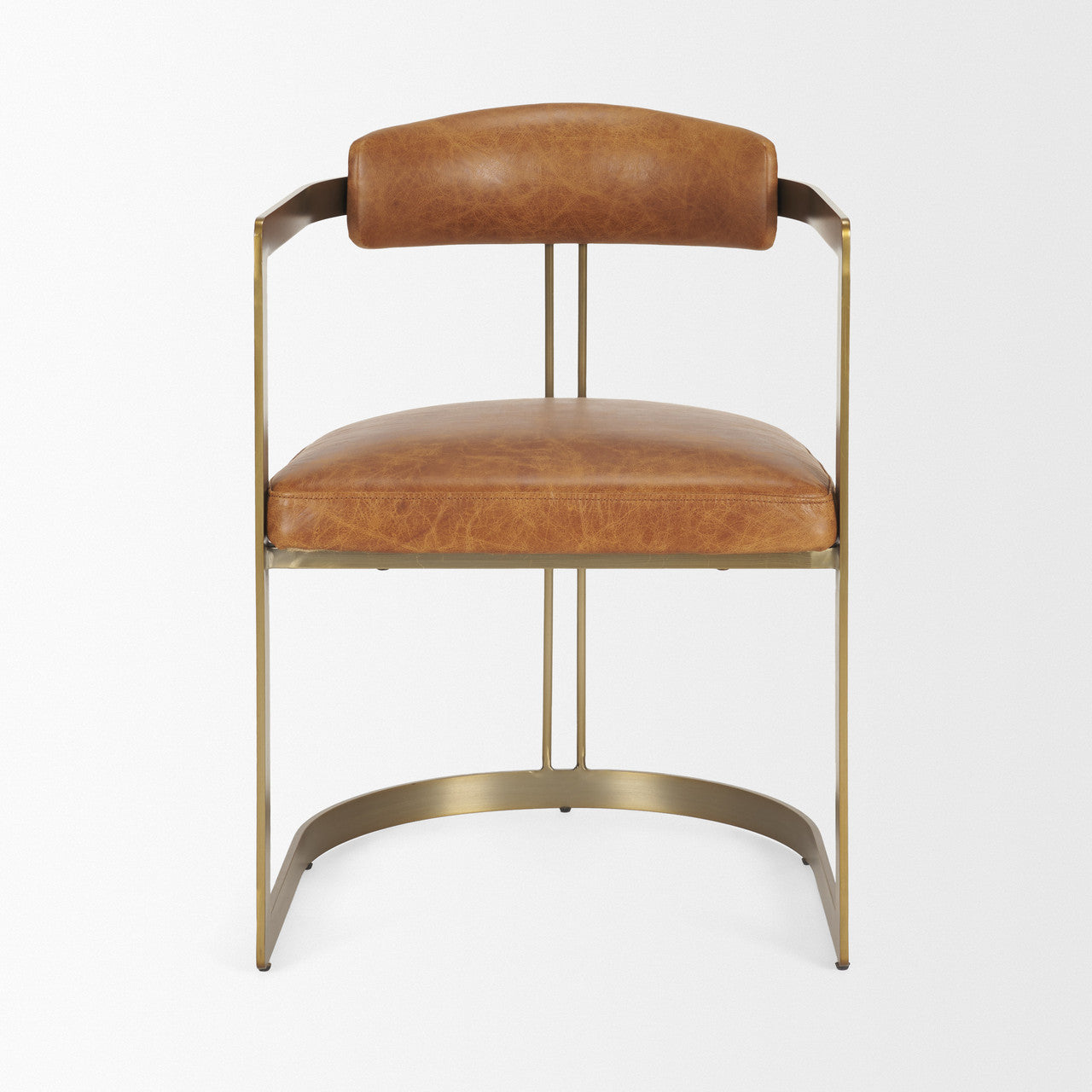 Hollyfield I Brown Leather Seat Gold Iron Frame Dining Chair