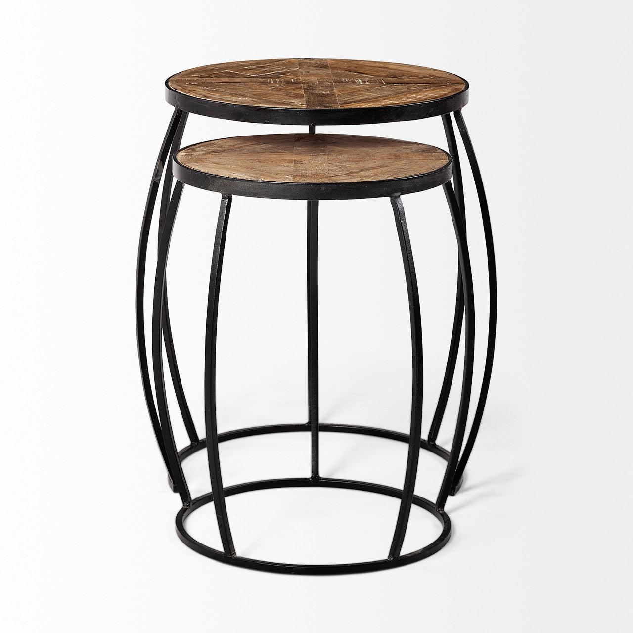 Clapp III (Set of 2) 20L x 20W Brown Round Wood Top W/ Black Metal Frame Nesting Accent Tables