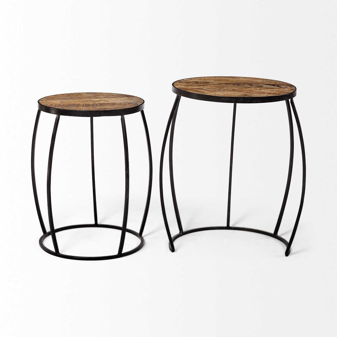 Clapp III (Set of 2) 20L x 20W Brown Round Wood Top W/ Black Metal Frame Nesting Accent Tables