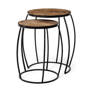 Clapp IV (Set of 2) 20L x 20W Brown Round Wood Top W/ Black Iron Frame Nesting Accent Tables