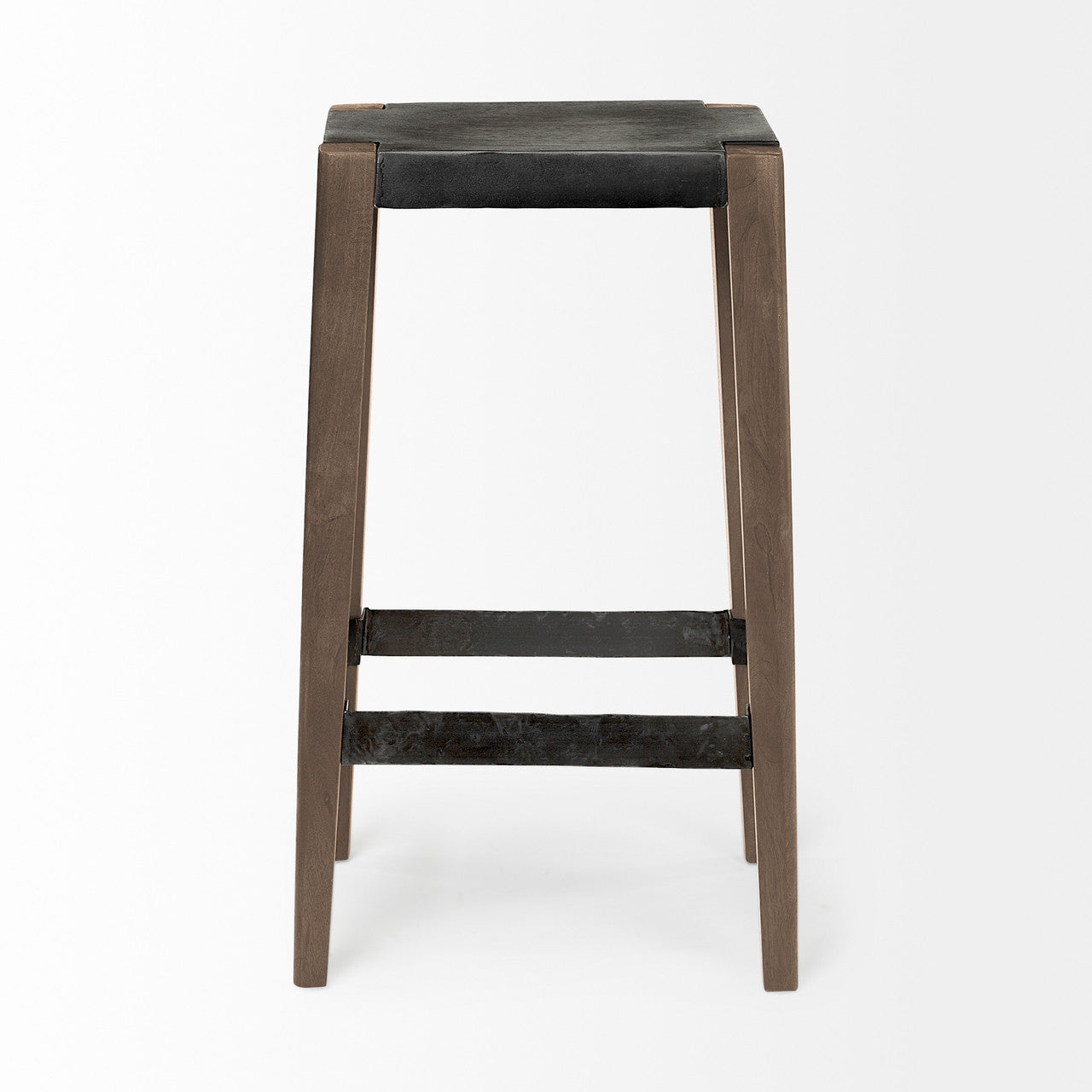 Nell 30" Seat Height Black Metal Seat & Foot Rest With Brown Wood Legs Stool