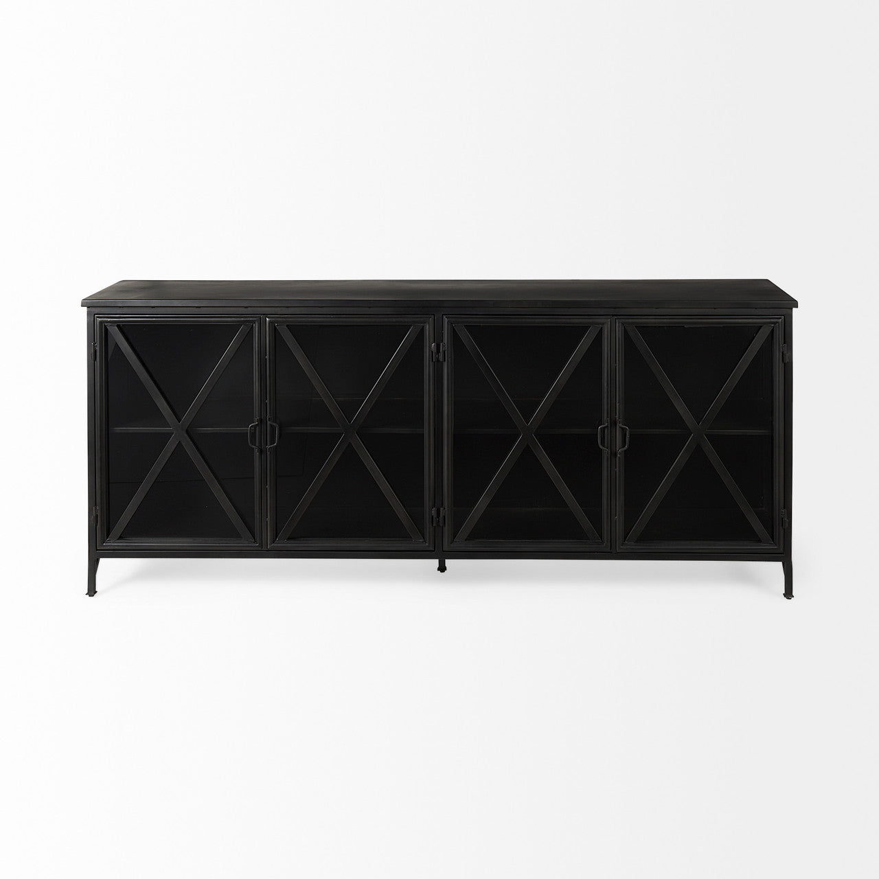 Poppy I 79x16 Black Metal With  Glass Door Sideboard