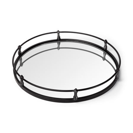 Kimbel Black Metal Mirrored Base Round Tray