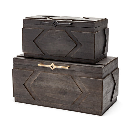 Cassia Set of Brown Wooden Boxes