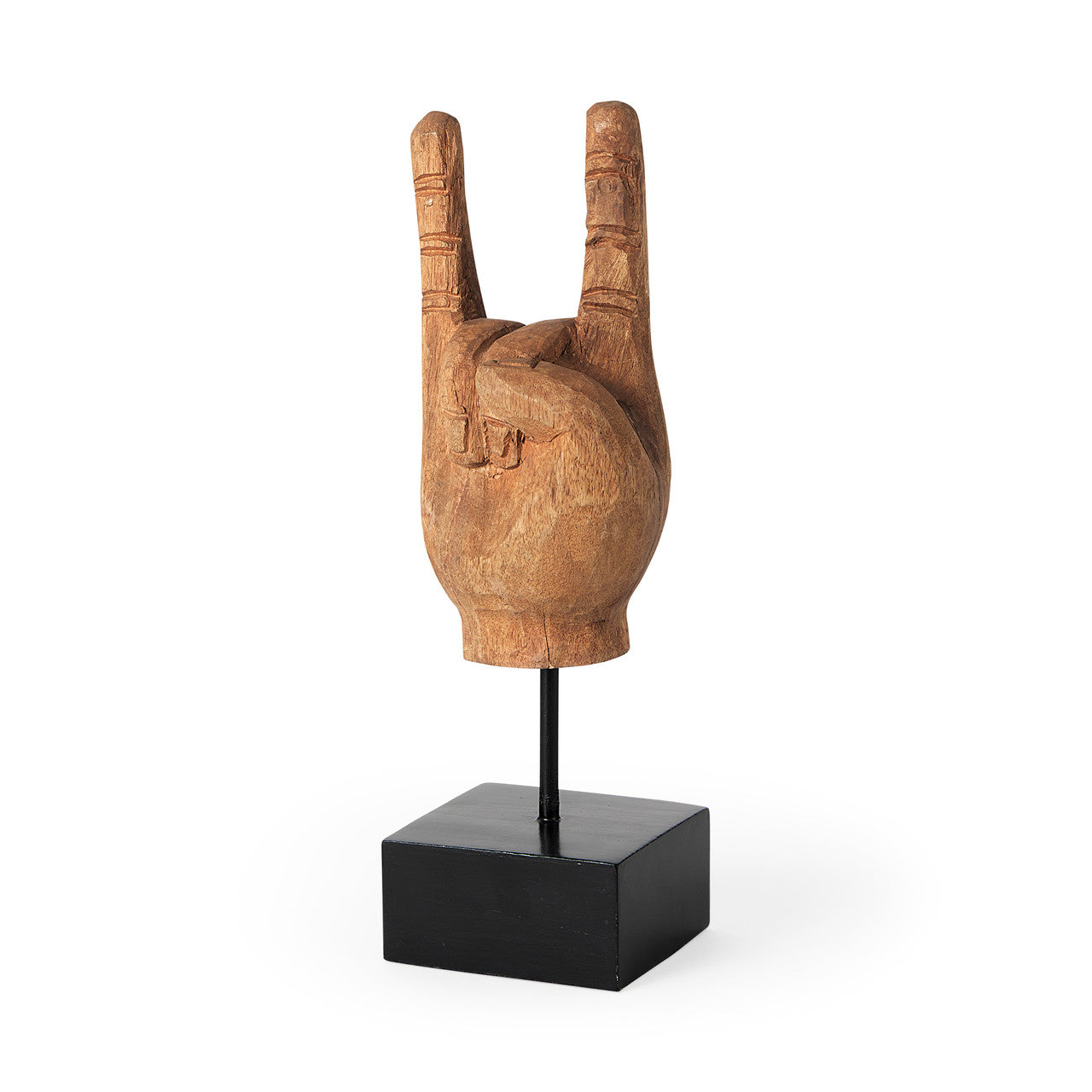 Saxum 4L x 4W Natural Wooden Carved Hang Loose Hand