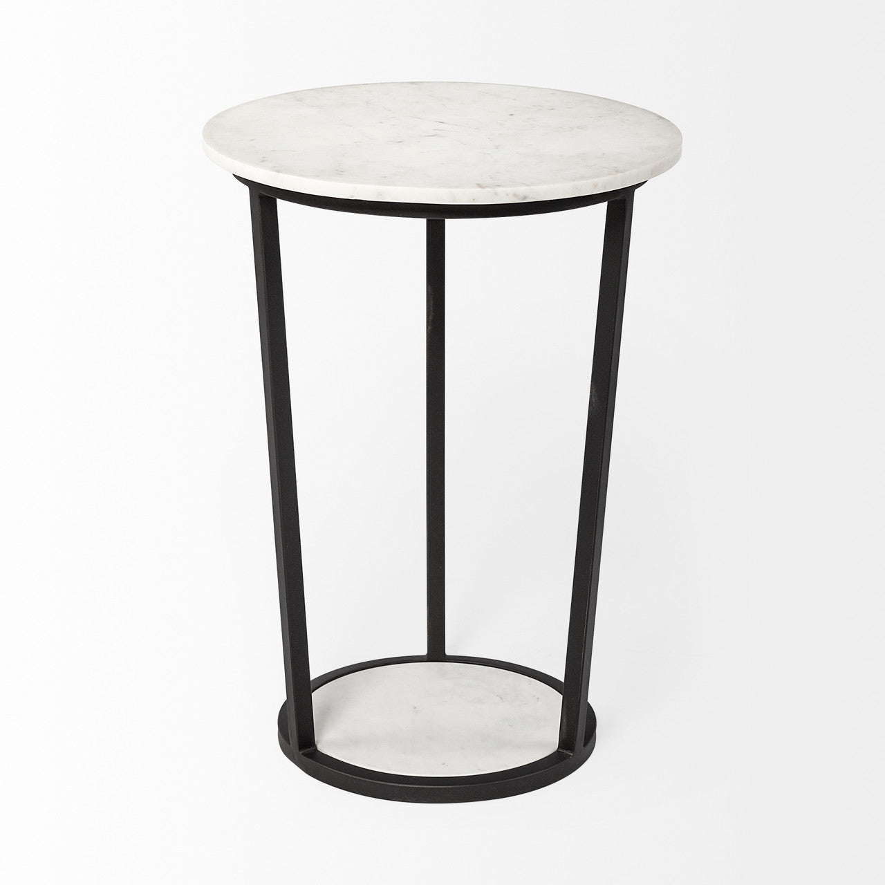 Bombola II (Large) 18L x 18W White Round Marble Top W/Black Metal Frame Accent Table