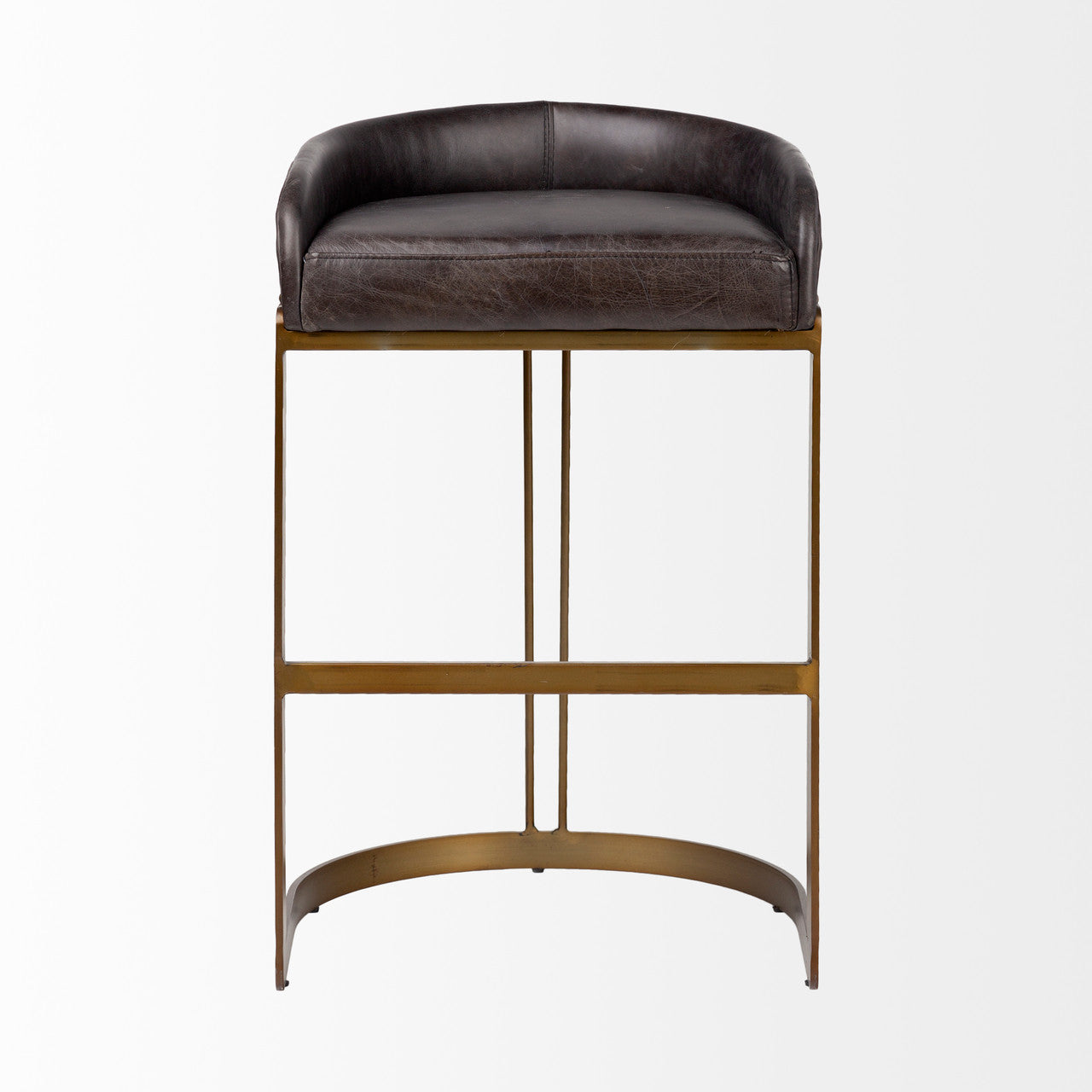 Hollyfield II Black Leather Seat Gold Metal Base Bar Stool
