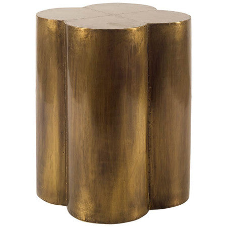 Quatrefoil Gold Flower W/ Wooden Top Brass Cladding Accent Table
