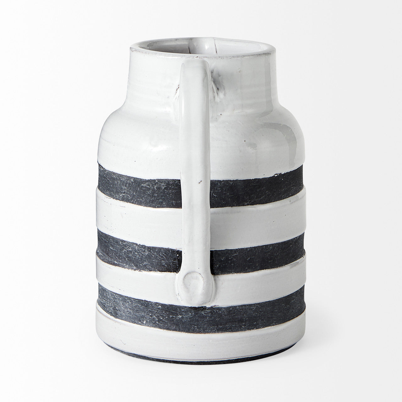 Harmon II  Large White w/ Charcoal Stripes Ceramic Jug