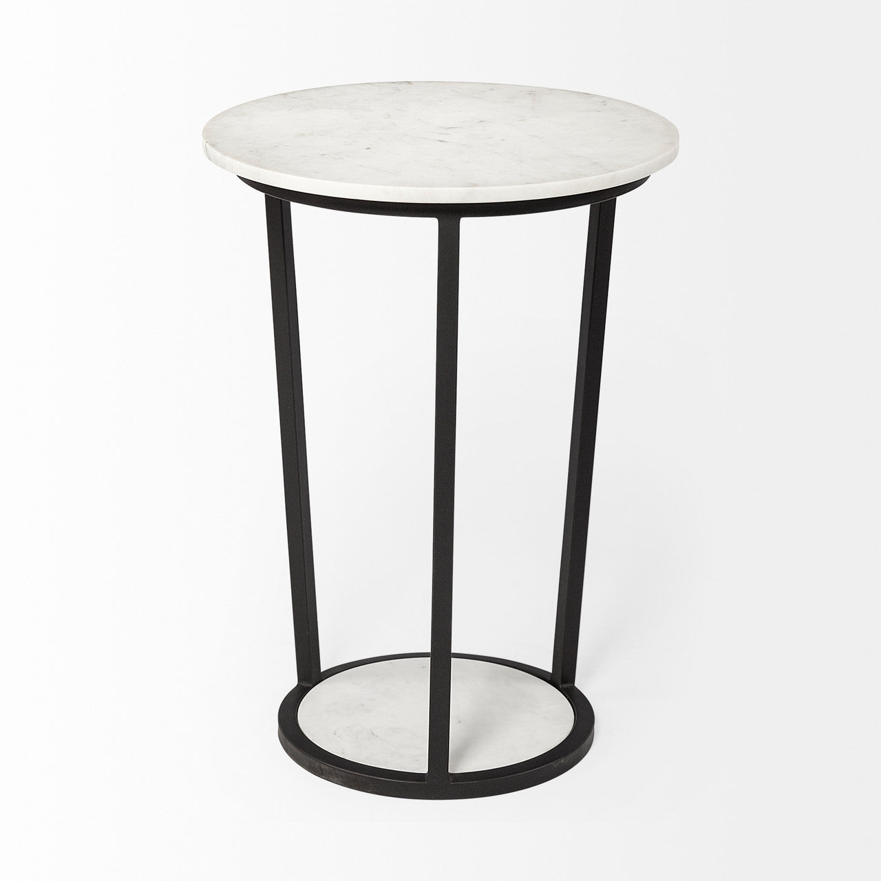 Bombola II (Large) 18L x 18W White Round Marble Top W/Black Metal Frame Accent Table