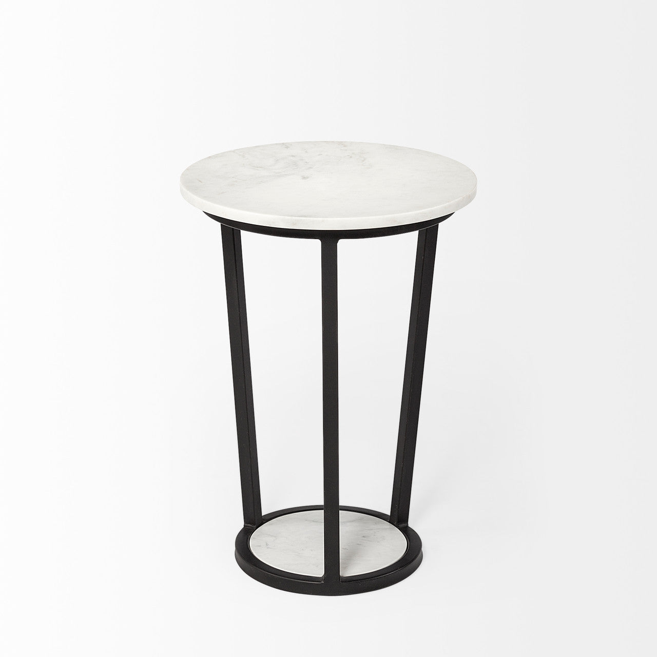 Bombola I (Small) 15L x 15W White Round Marble Top W/Black Metal Frame Accent Table