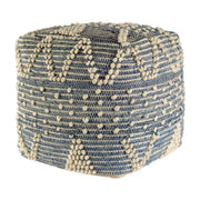 Rofi Blue Denim and Cream Cotton Stitched Square Pouf