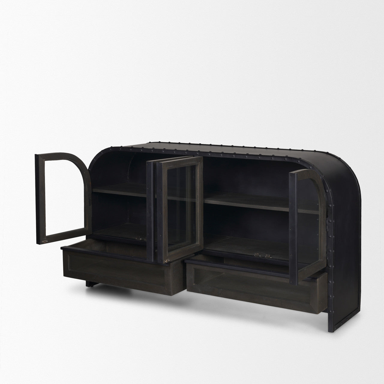 Gehry I 62.3x16.5 Black Metal Frame w/Wood Accent 4 Cabinet Door Two Drawer Sideboard
