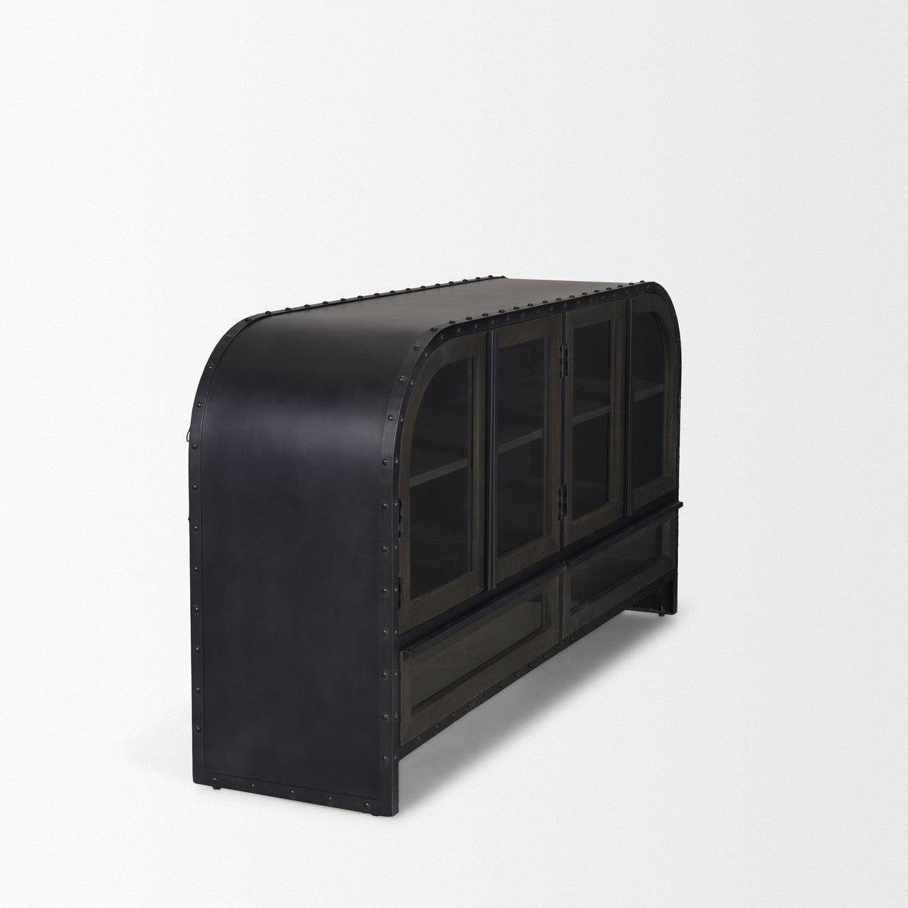 Gehry I 62.3x16.5 Black Metal Frame w/Wood Accent 4 Cabinet Door Two Drawer Sideboard
