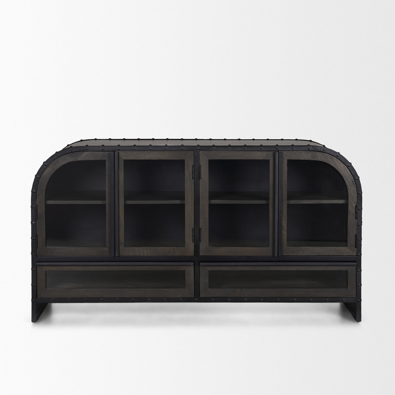 Gehry I 62.3x16.5 Black Metal Frame w/Wood Accent 4 Cabinet Door Two Drawer Sideboard