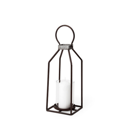 Kingston II Small Rustic Metal Framed Table Candle Holder