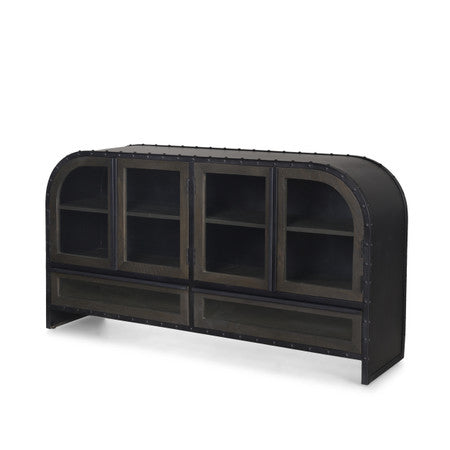 Gehry Black Metal Frame w/Wood Accent 4 Cabinet Door Two Drawer Sideboard