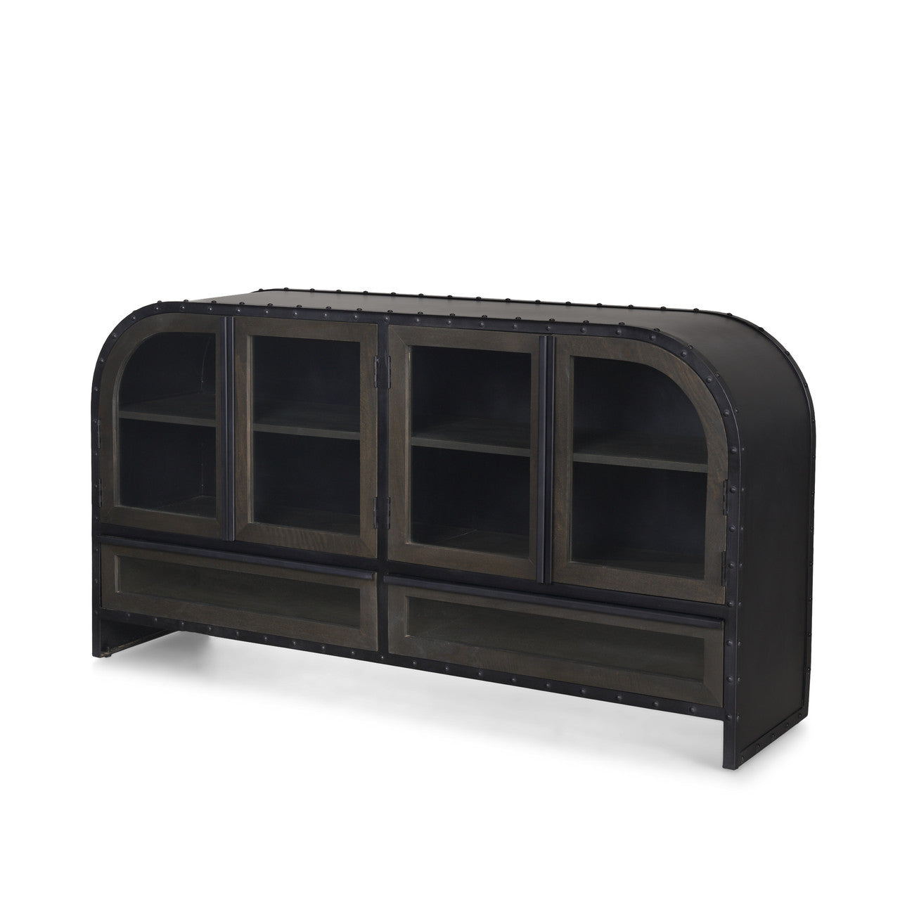 Gehry I 62.3x16.5 Black Metal Frame w/Wood Accent 4 Cabinet Door Two Drawer Sideboard