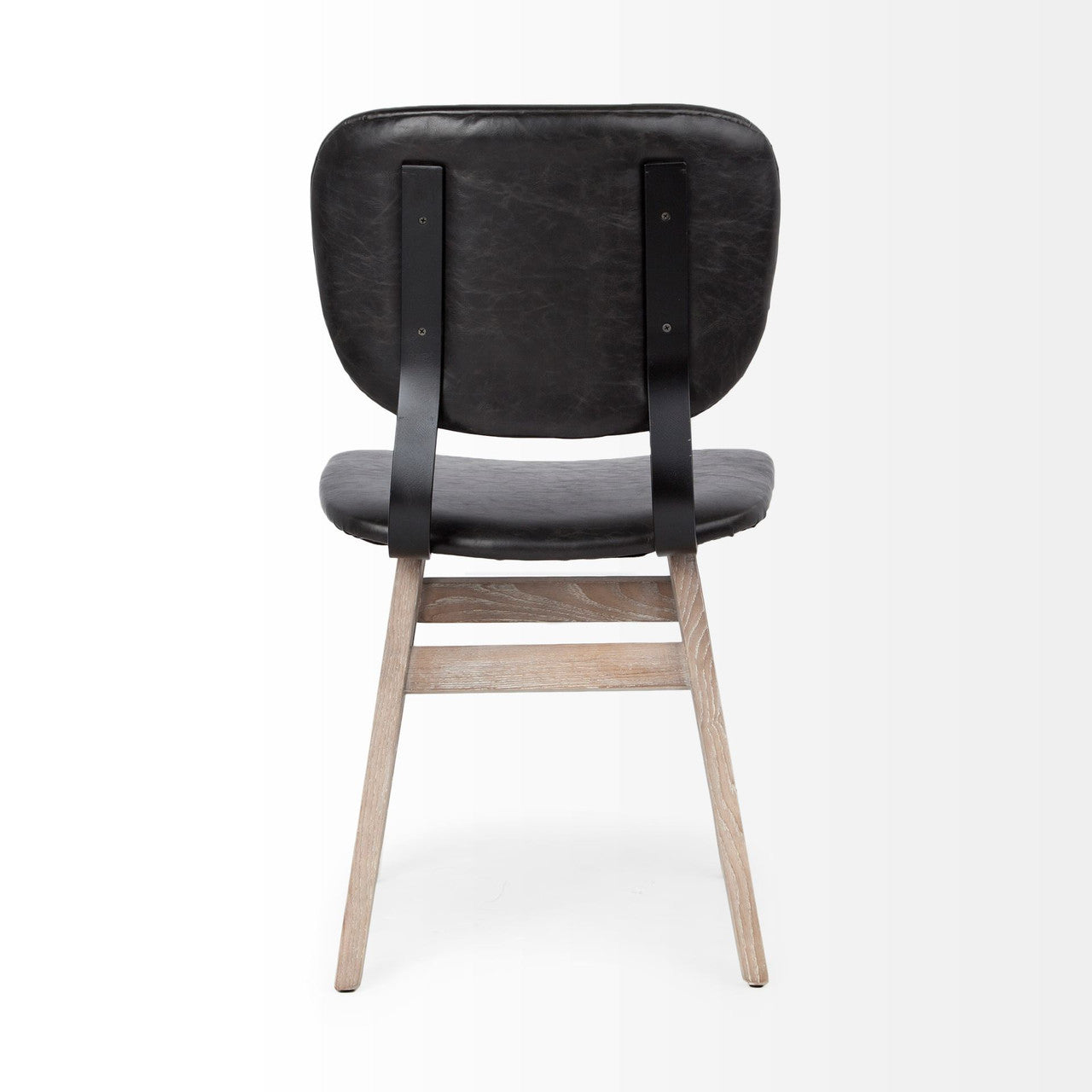 Haden I Black Faux-Leather Wrap Brown Solid Wood and Iron Base Dining Chair