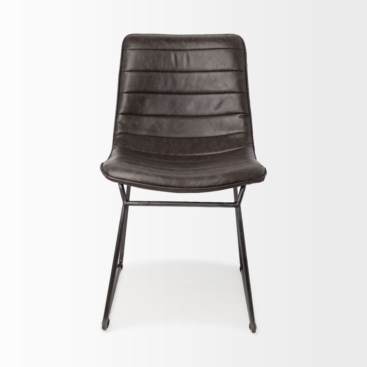 Thornton I Dark Brown Faux-Leather Seat Black Iron Frame Dining Chair