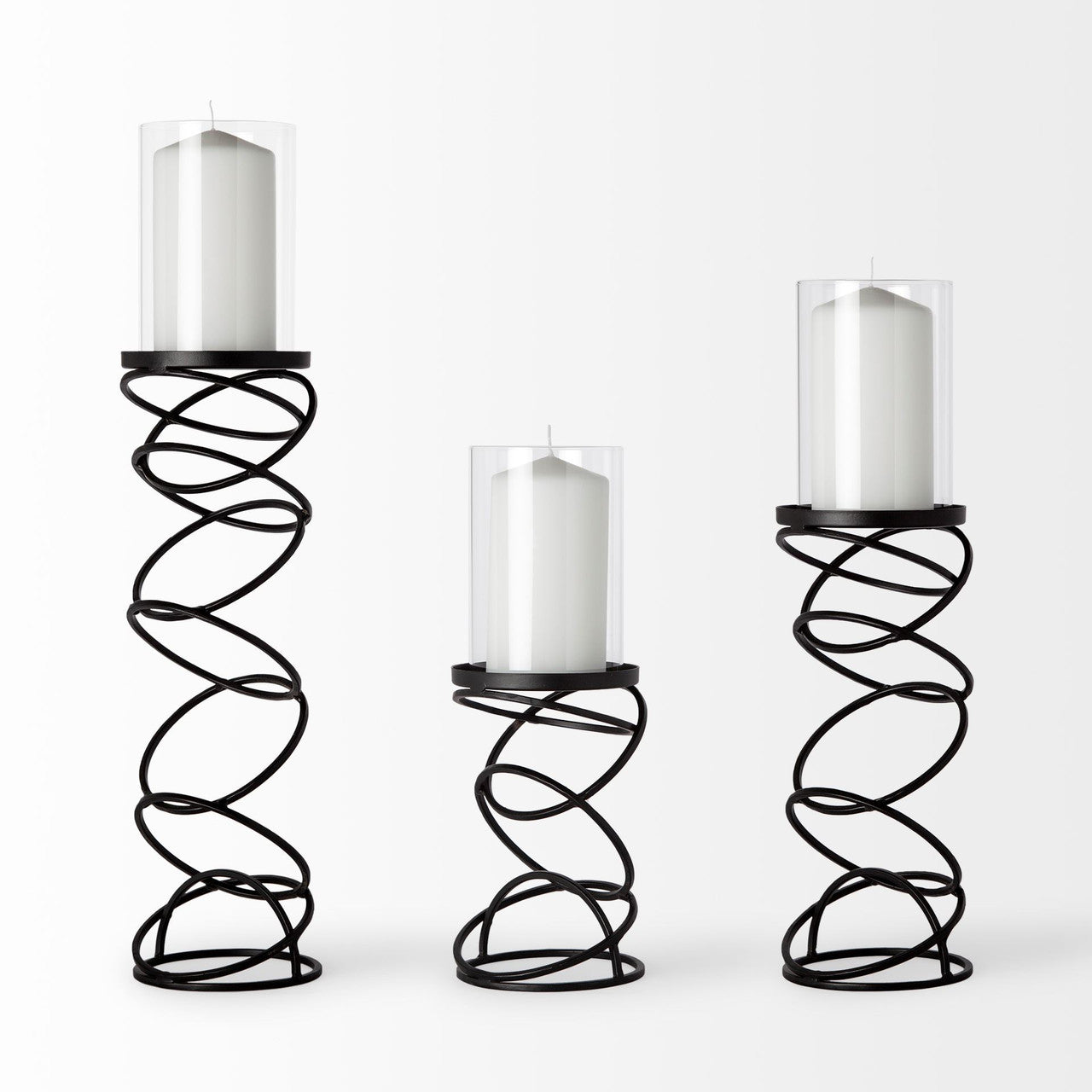 Omega II Medium Black Metal Stacked Ring Table Candle Holder