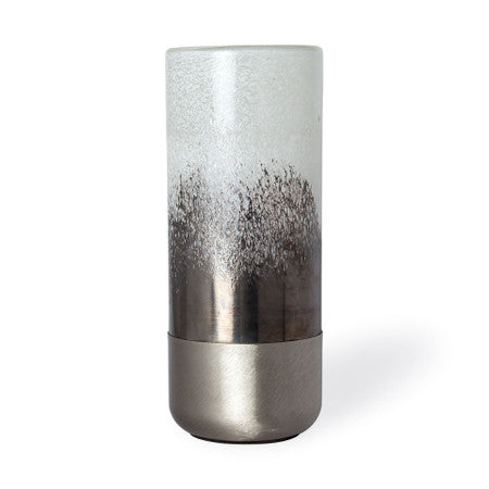 Baltic I Tall White Brushed Silver Metal Bottom Glass Vase