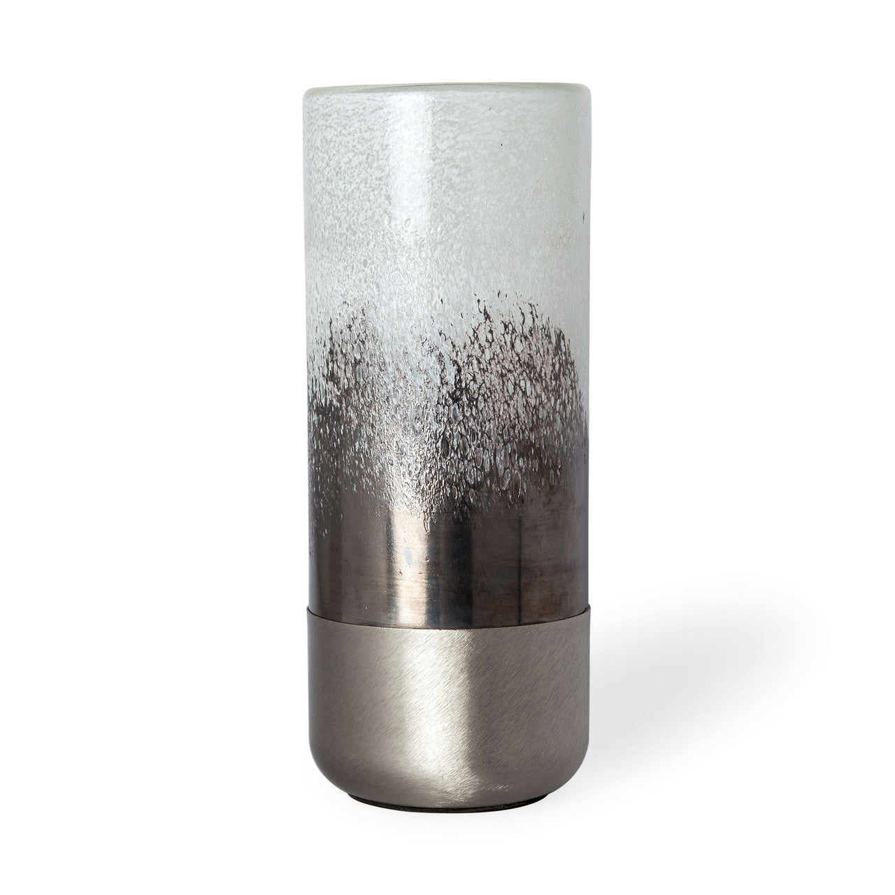 Baltic I Tall White Brushed Silver Metal Bottom Glass Vase