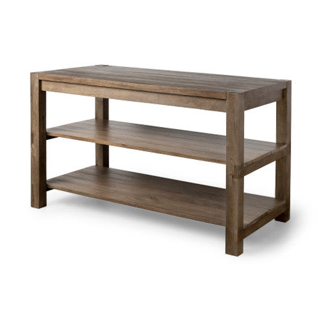 Emeril Brown Solid Wood Two-Tier Smooth Counter Top Kitchen Island
