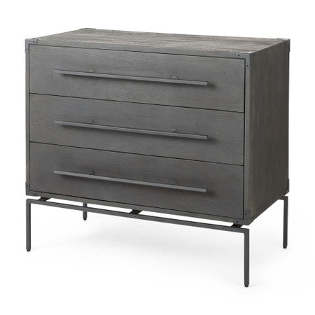 Ward Brown Wood and Iron Drawer Accent Cabinet