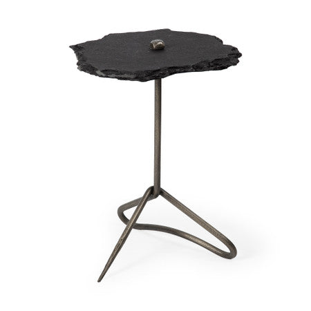 Pinera Black Slate Top W/ Triangular Iron Base Accent Table